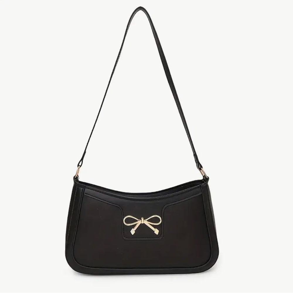 Elegant Black Shoulder Bag With Bow Accent NEW